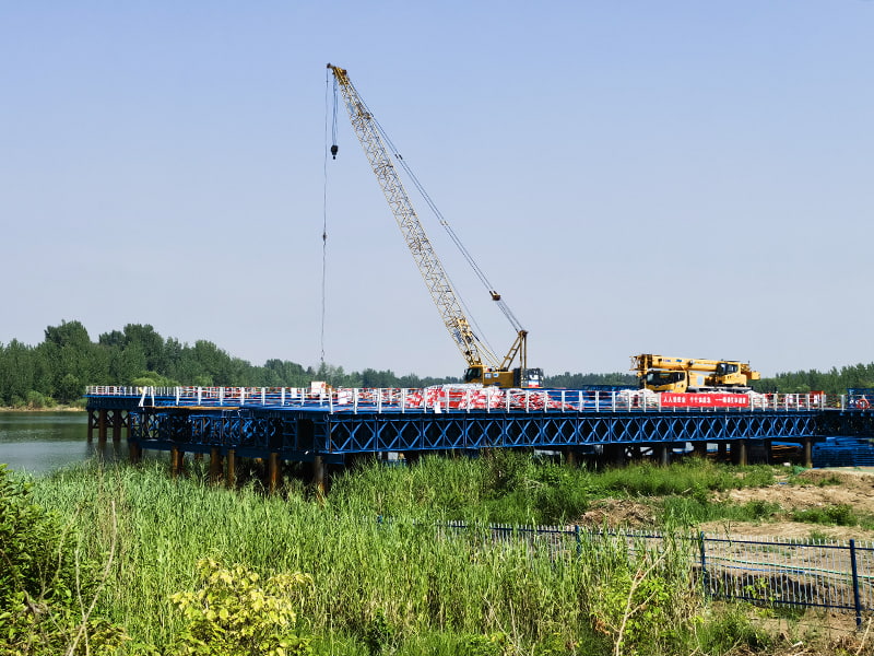 Blue Painted Construction Platforms for Bridges